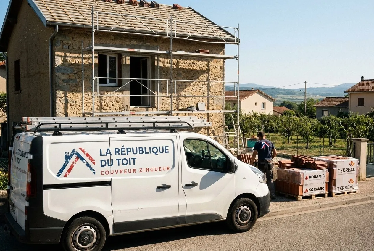 Camionnette de Le Toit du Platane, couvreur à Anneyron